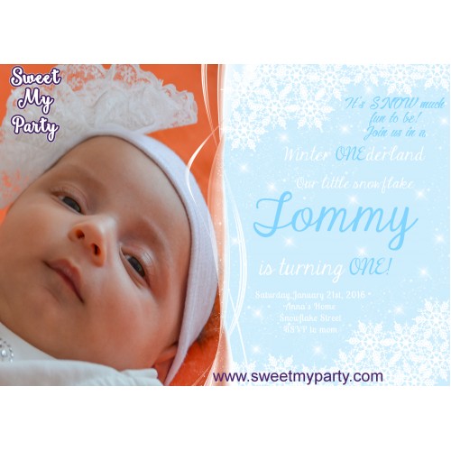 Winter Onederland Invitation with photo blue,(4)